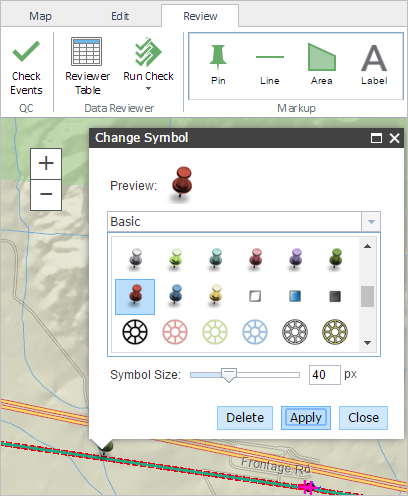 Adding a point using the markup tools Adding a point using the markup tools